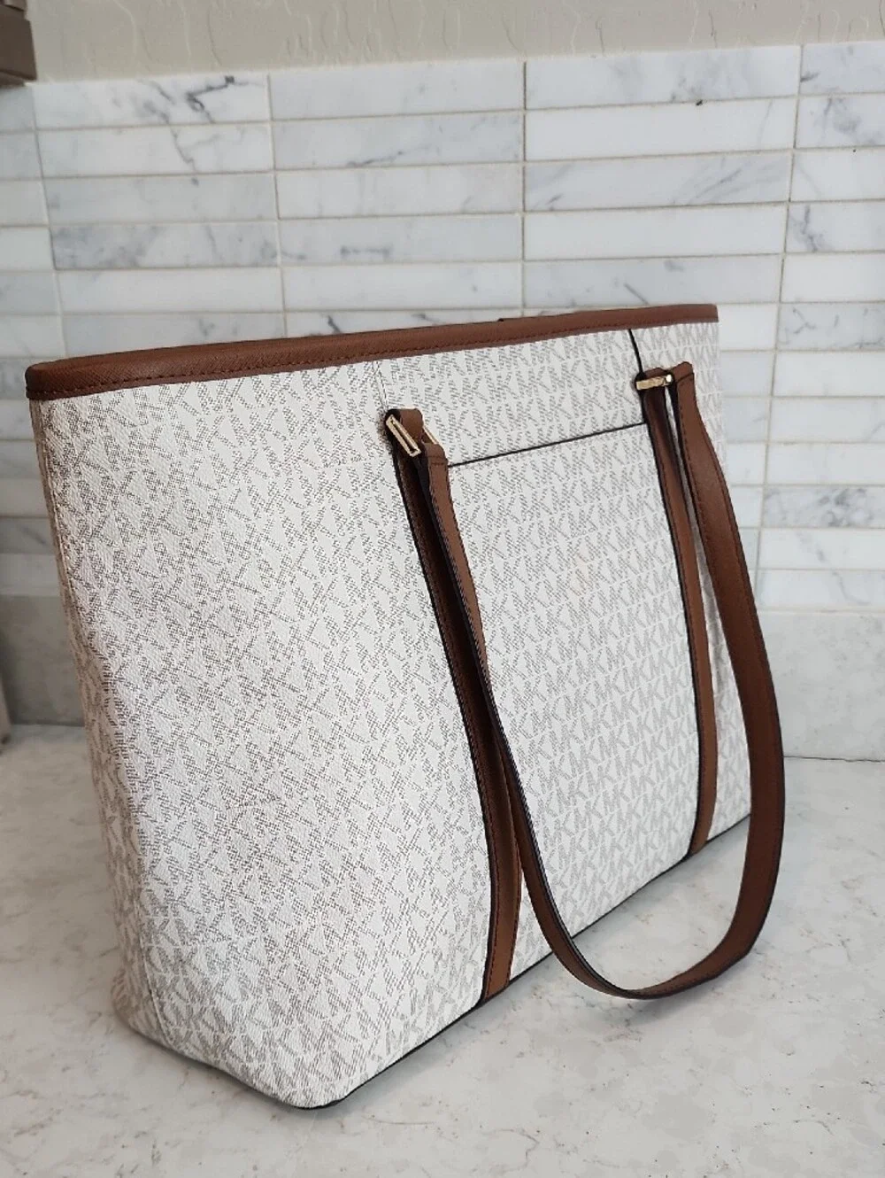Michael Kors Cream and Brown Signature Tote